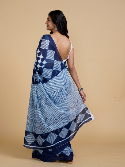 Blooming Elegance Indigo Printed Saree
