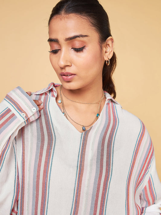 Echoes of Bliss Multi Stripe Long Oversized Shirt