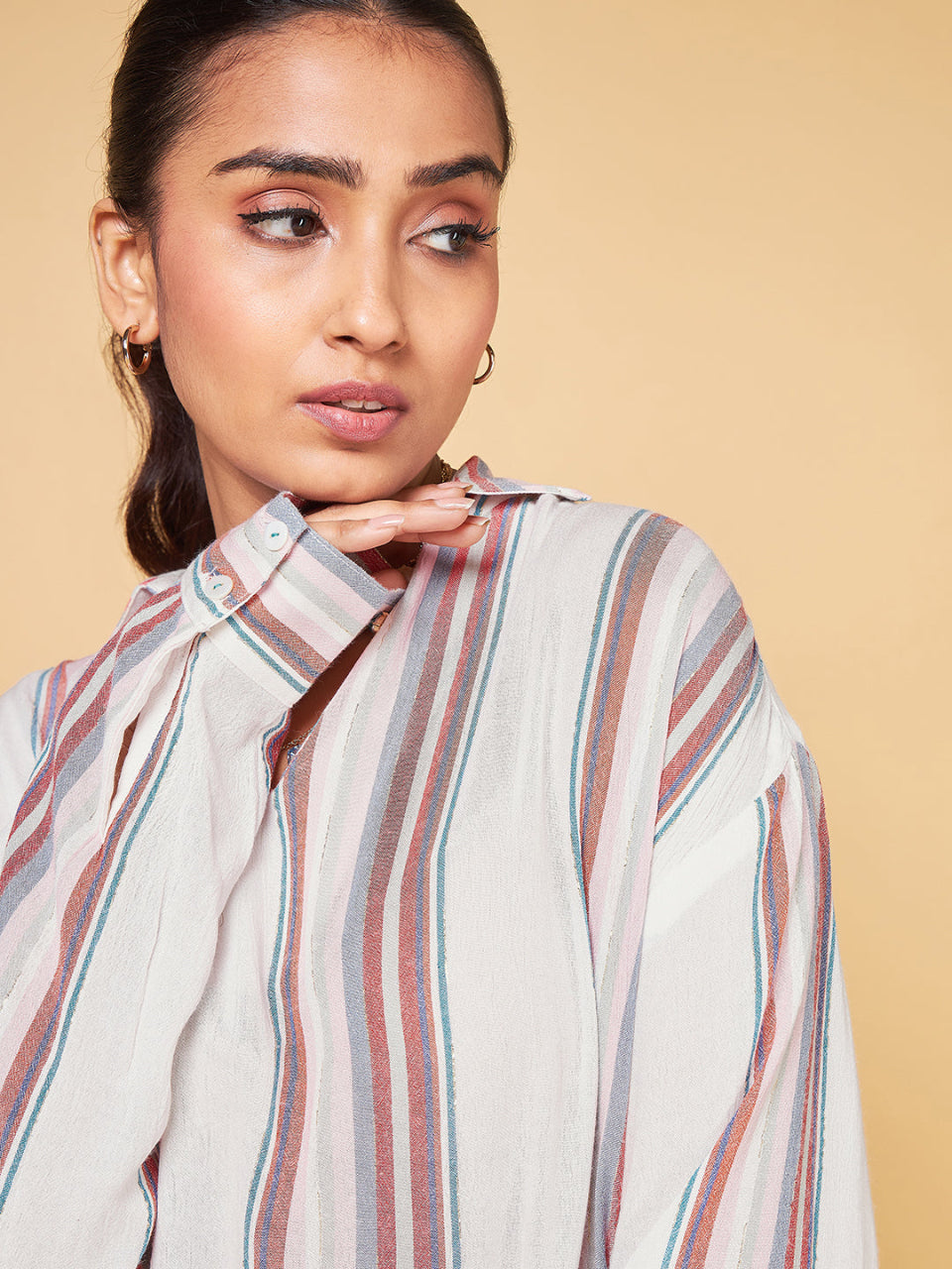 Echoes of Bliss Multi Stripe Long Oversized Shirt