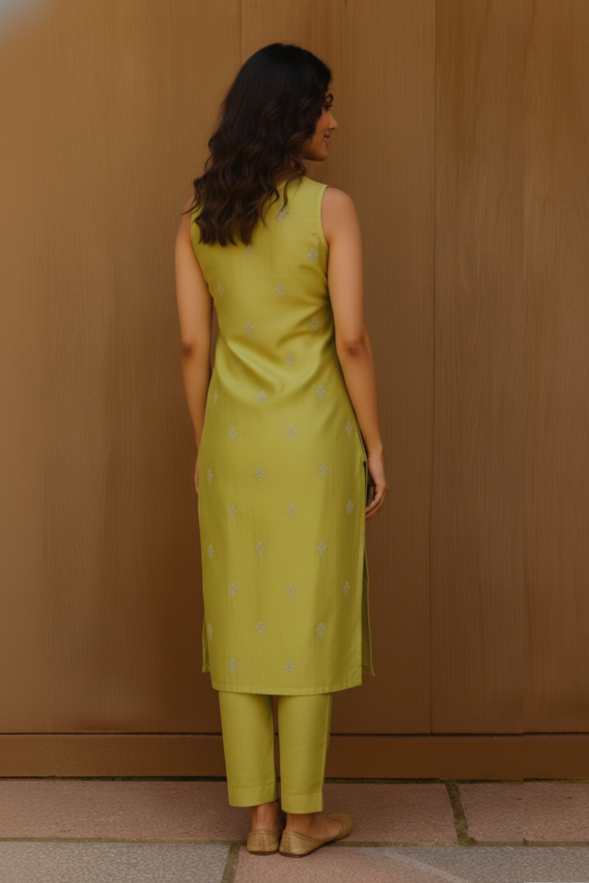 Autumn Yearn Green Embroidered Kurta Set