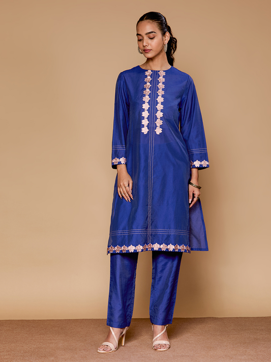 Ornate Oasis Navy Embroidered Kurta Set