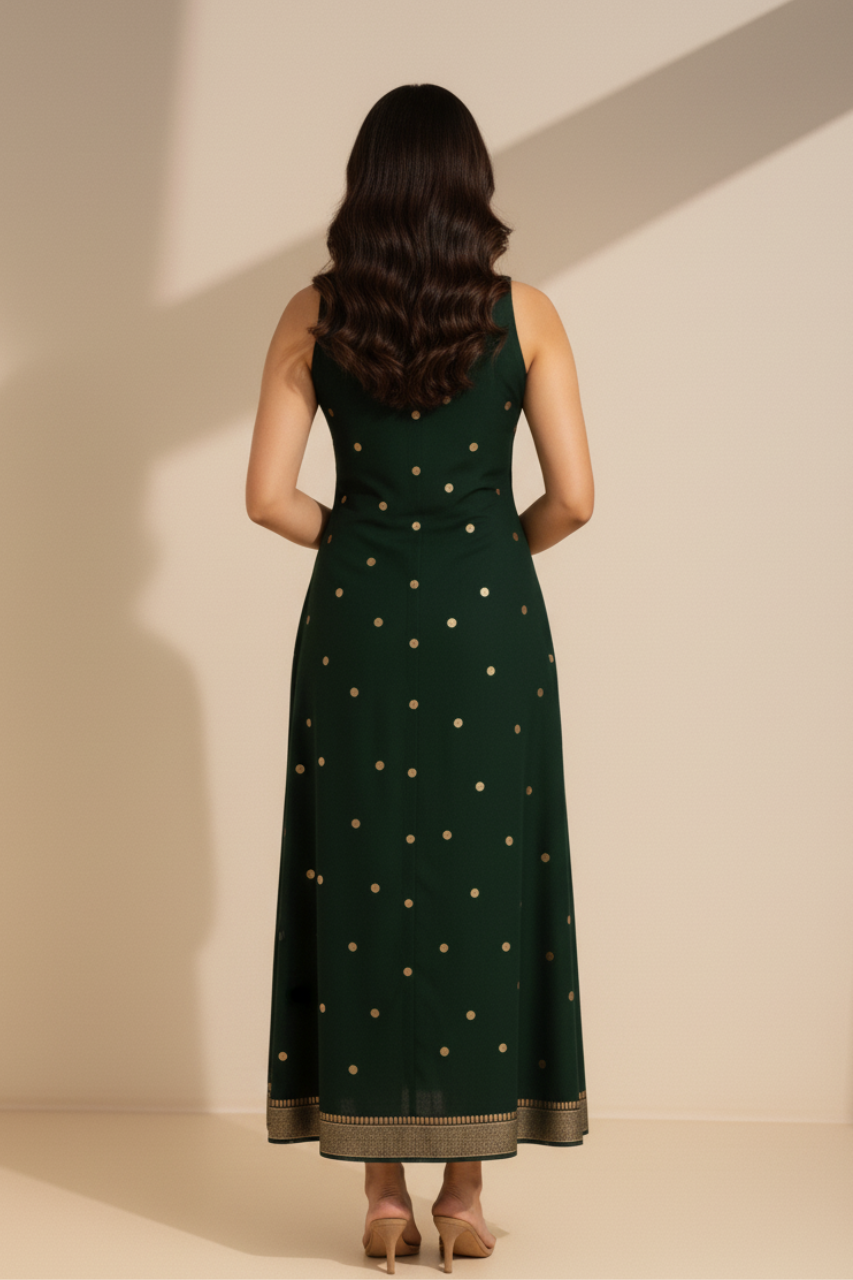 Veya Emerald Woven Polka Dress