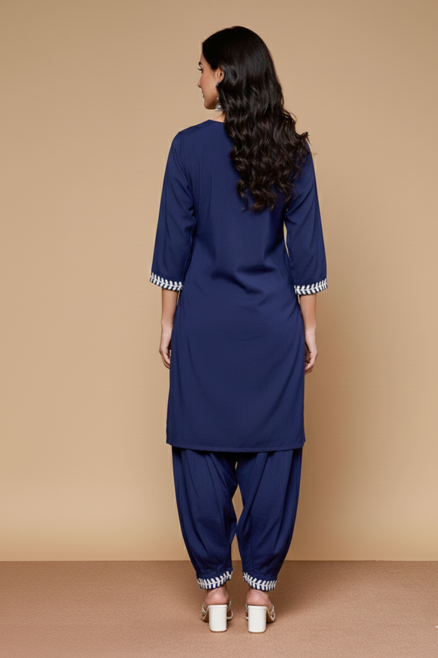 Blooming Elegance Navy Embroidered Kurta Set