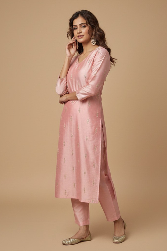 Autumn Yearn Pink Embroidered Kurta Set