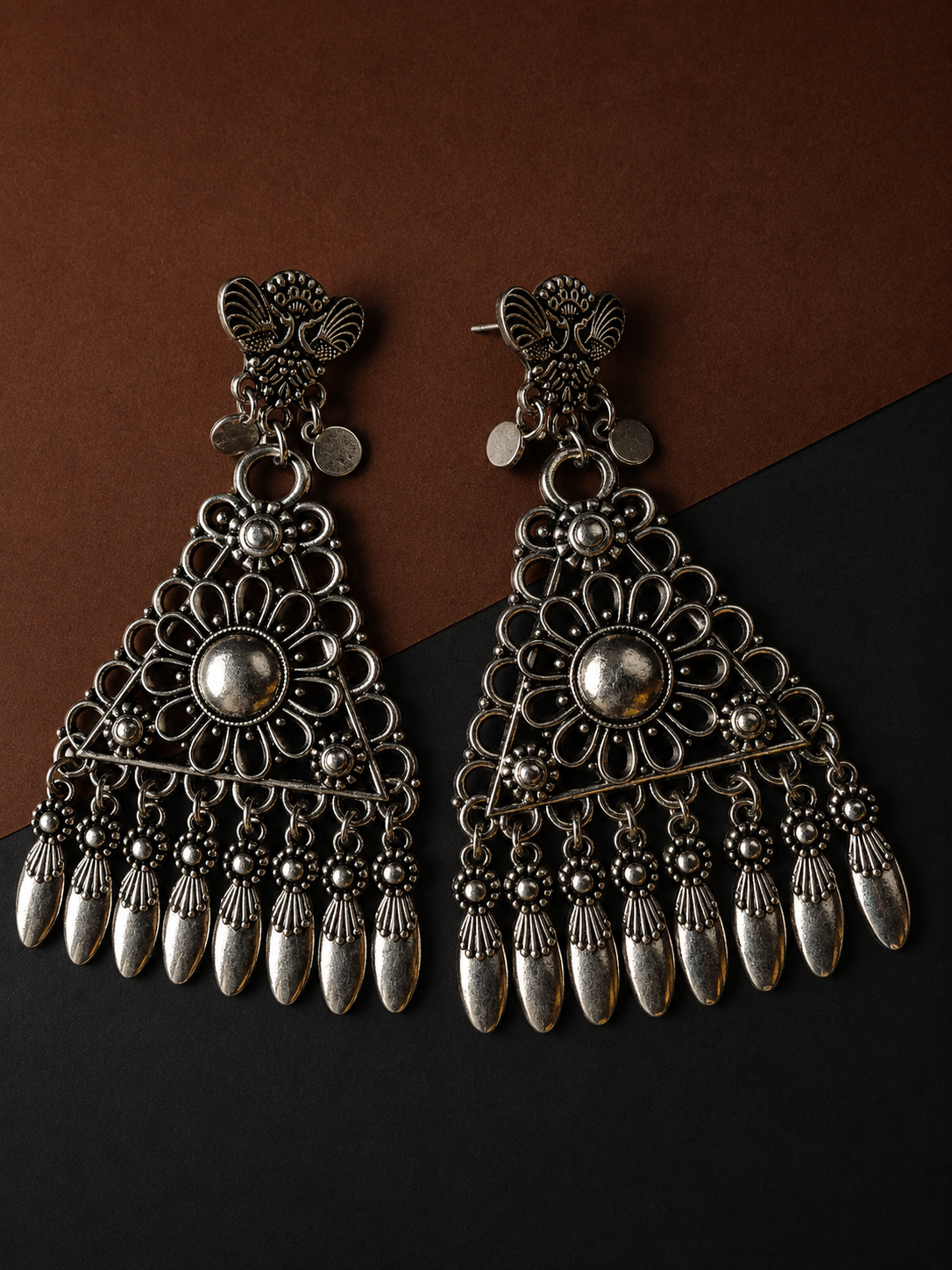 Earth & Silver Geometric Earrings - IV