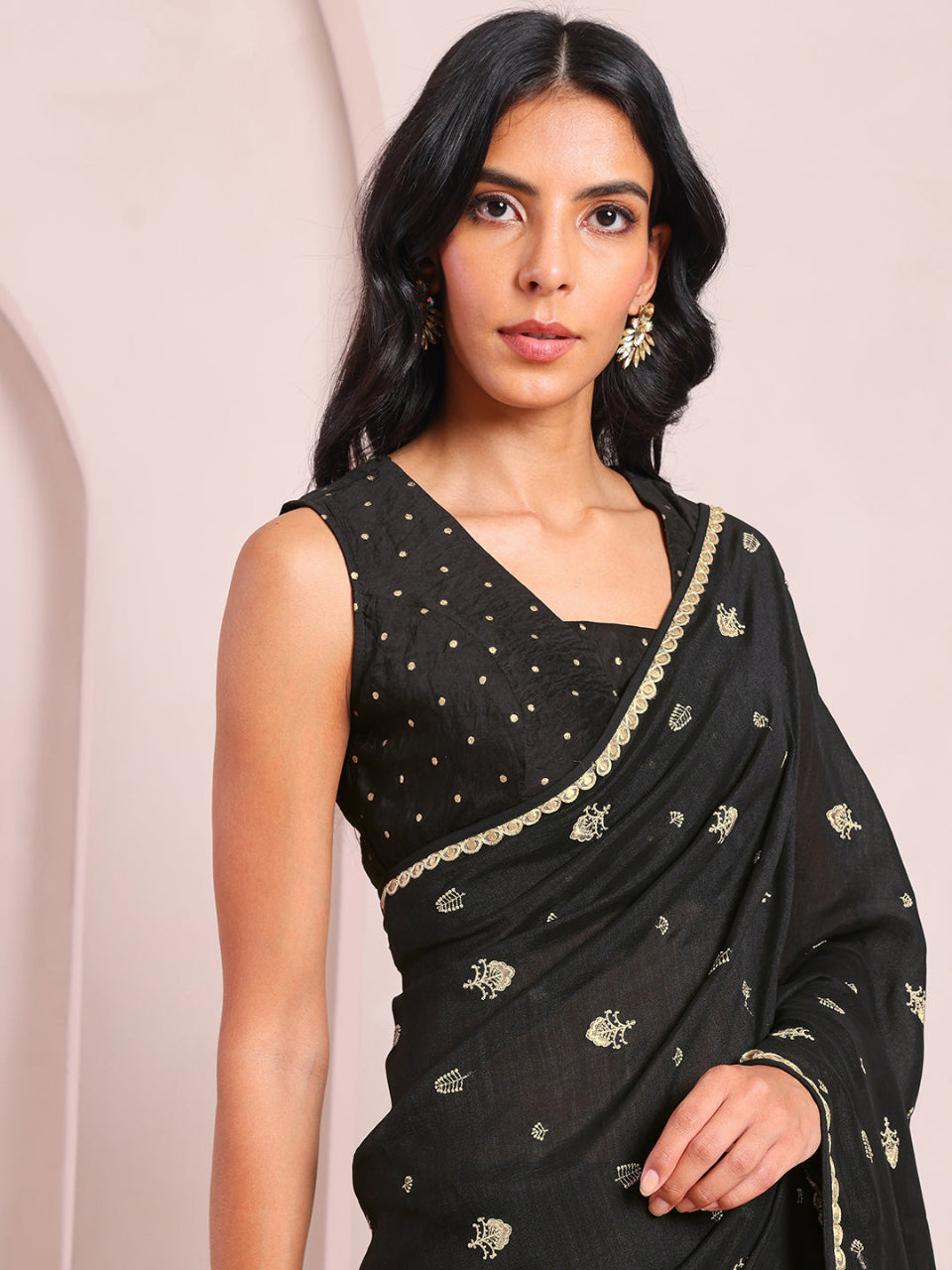 Dance of Duality Woven Zari Princess Cut Black Blouse