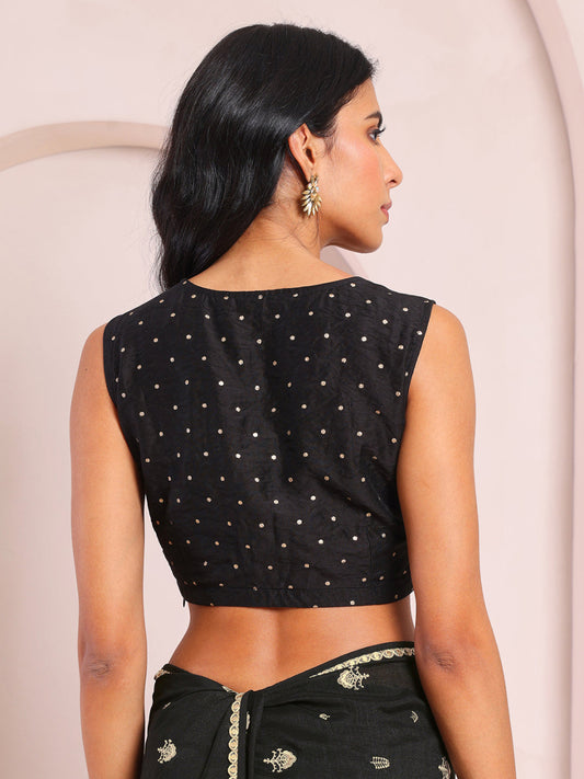 Dance of Duality Woven Zari Princess Cut Black Blouse
