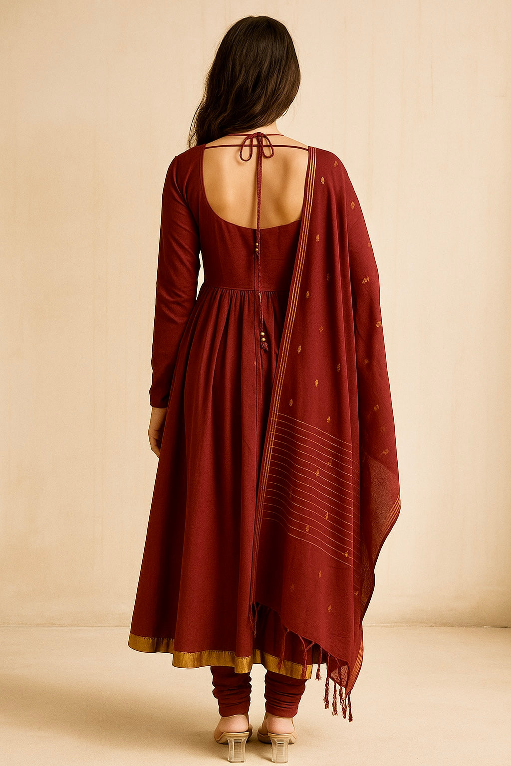 Claret Maroon Cotton Anarkali Set