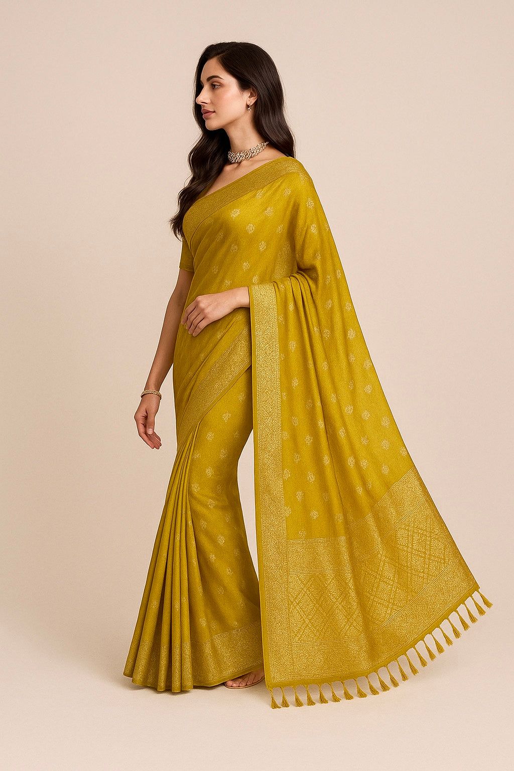 Divine Drapes Green Saree With Golden Motifs
