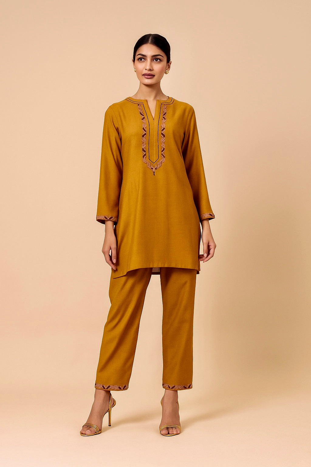Ornate Oasis Mustard Embroidered Kurta Set