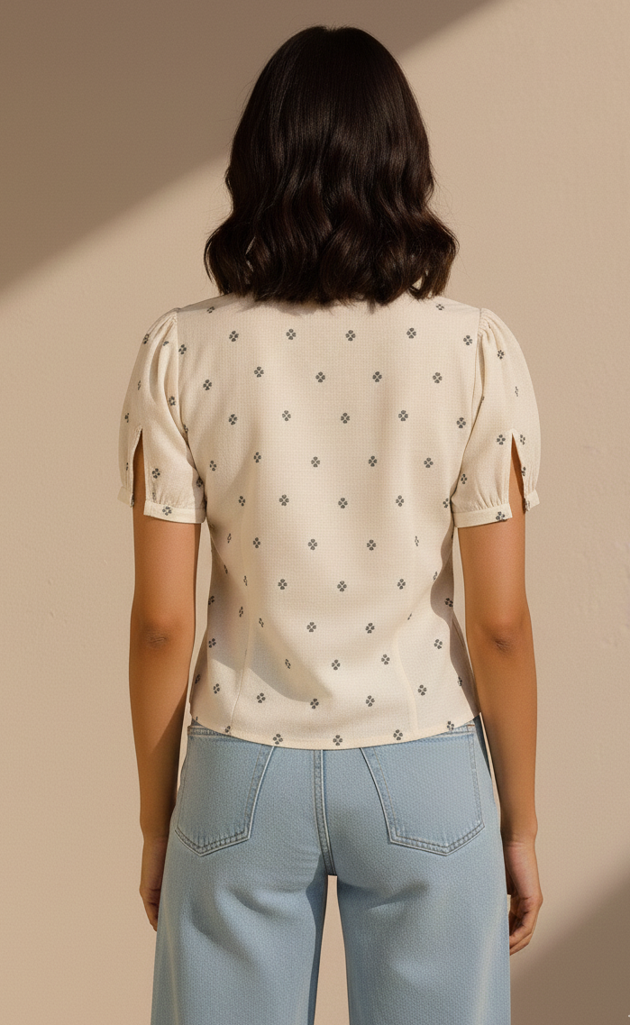 Lila White Top with Gold Motifs