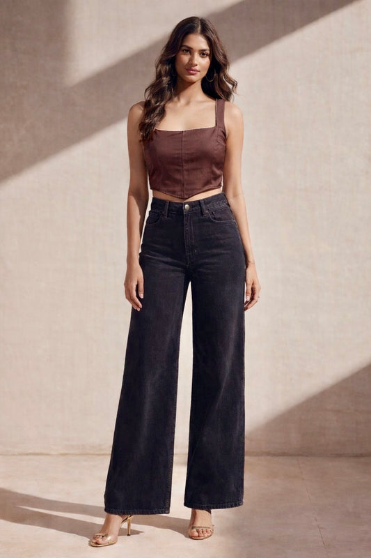 Vive Solid Brown Corset Top