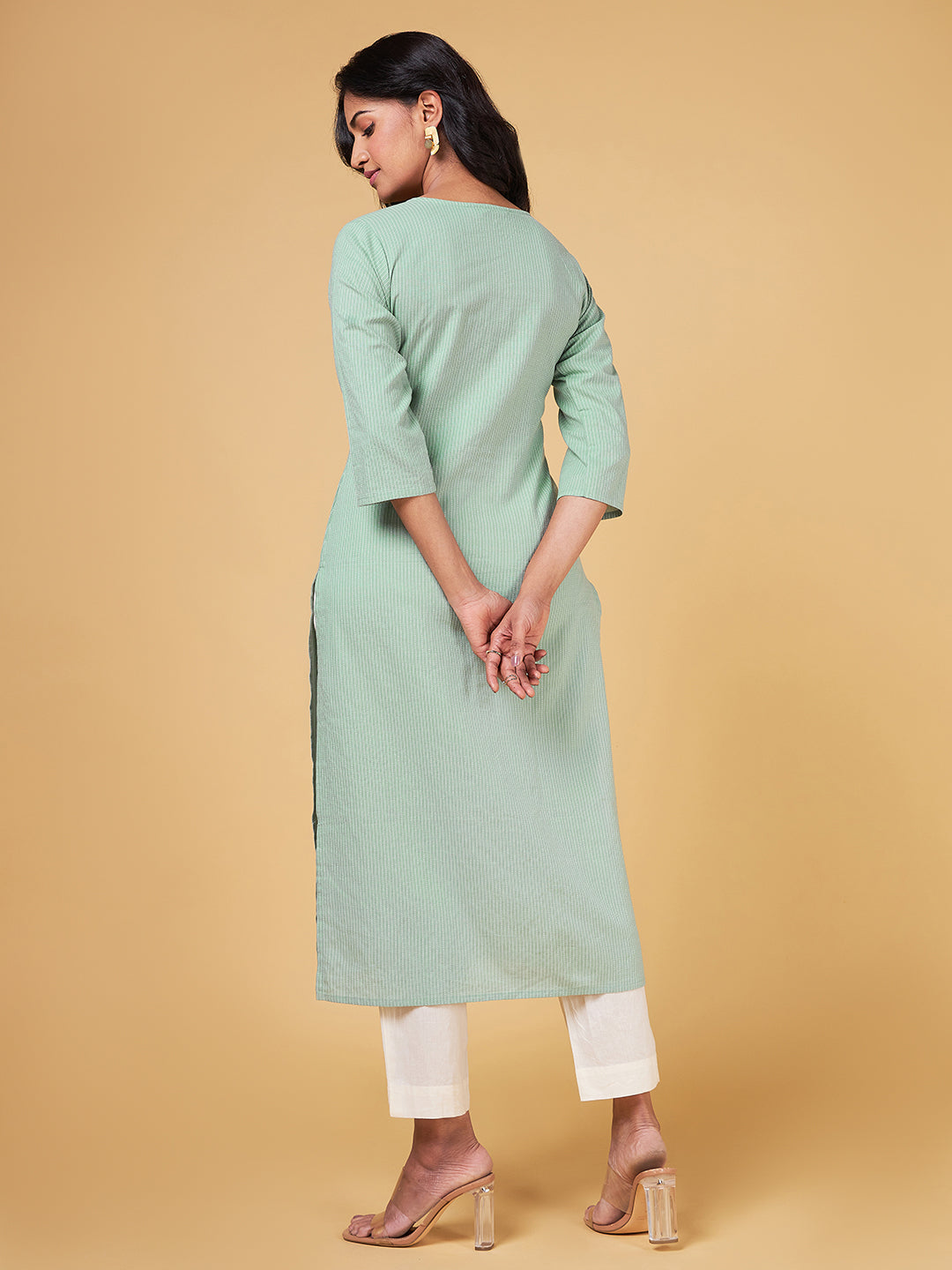 Blooming Melodies Mint Green Solid Embroidered Kurta
