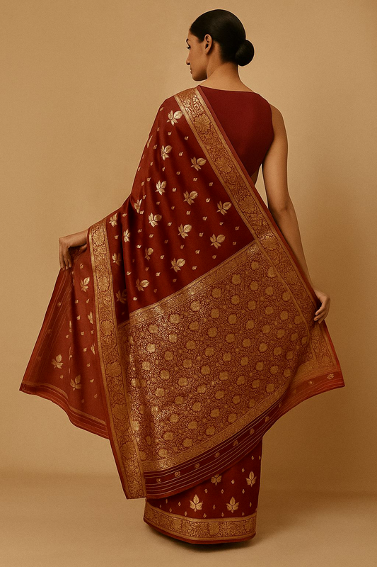 Nebula Red Zari Chanderi Saree