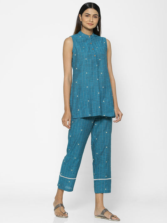 Teal Jacquard Sleeveless Co-ord Set