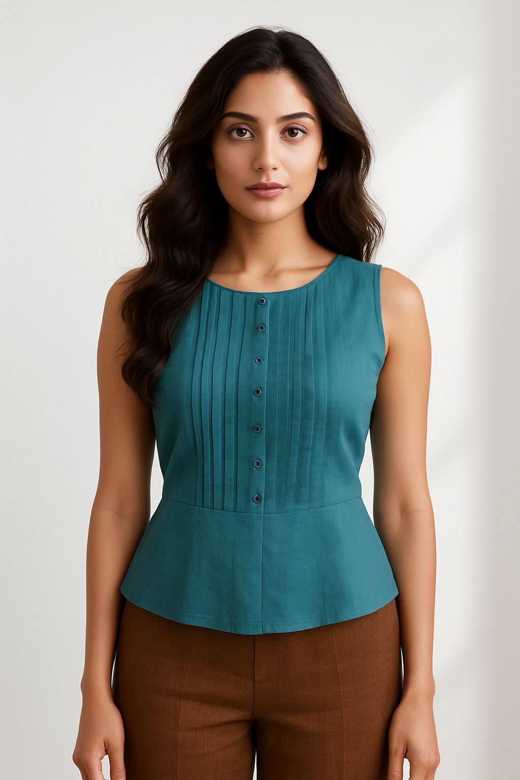 Soma Solid Teal Pin Tuck Top