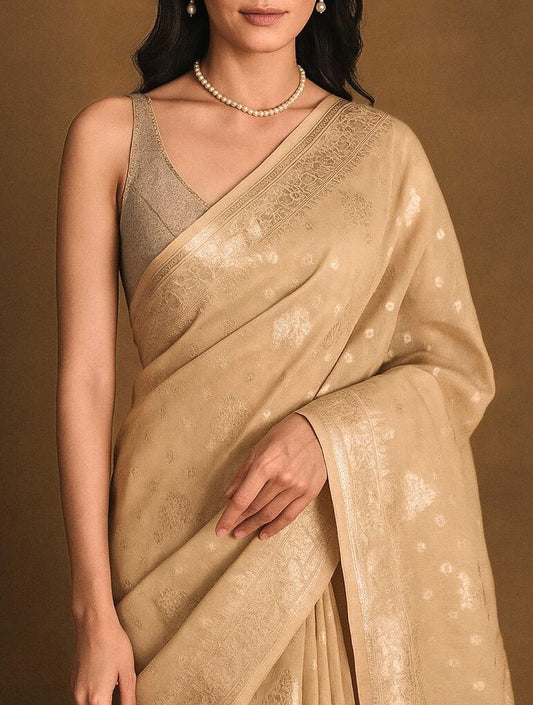 Regal Odyssey Woven Zari Ecru Saree