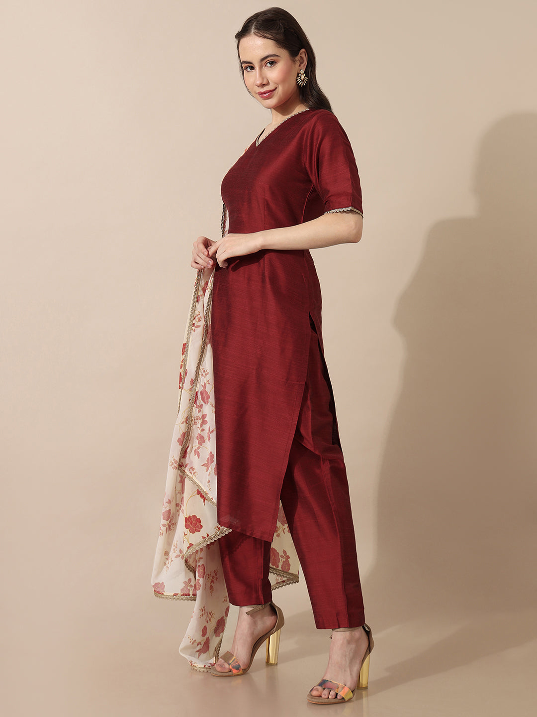 Bageecha Floral Maroon Kurta Set