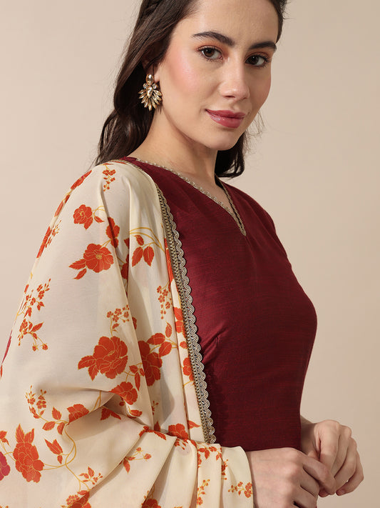 Bageecha Floral Maroon Kurta Set