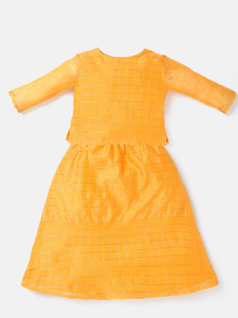 Saaki Girls Yellow Zari Checks Top and Skirt Set (7543976362215)