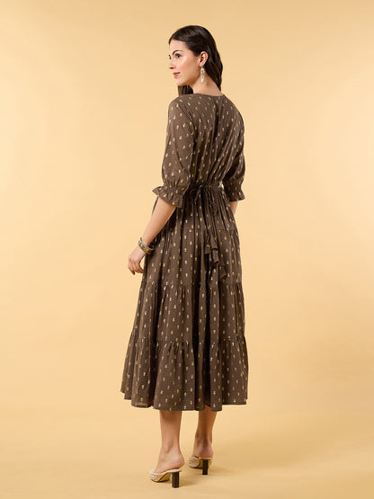 Blooming Elegance Brown Printed Dress