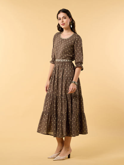 Blooming Elegance Brown Printed Dress