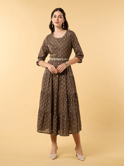 Blooming Elegance Brown Printed Dress