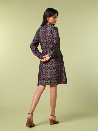 Vibrant Roots Floral Geometric Print Shirt Dress