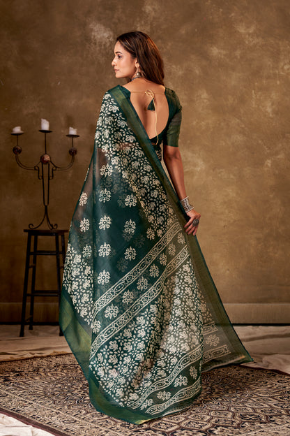 Divine Drapes Green Floral Saree