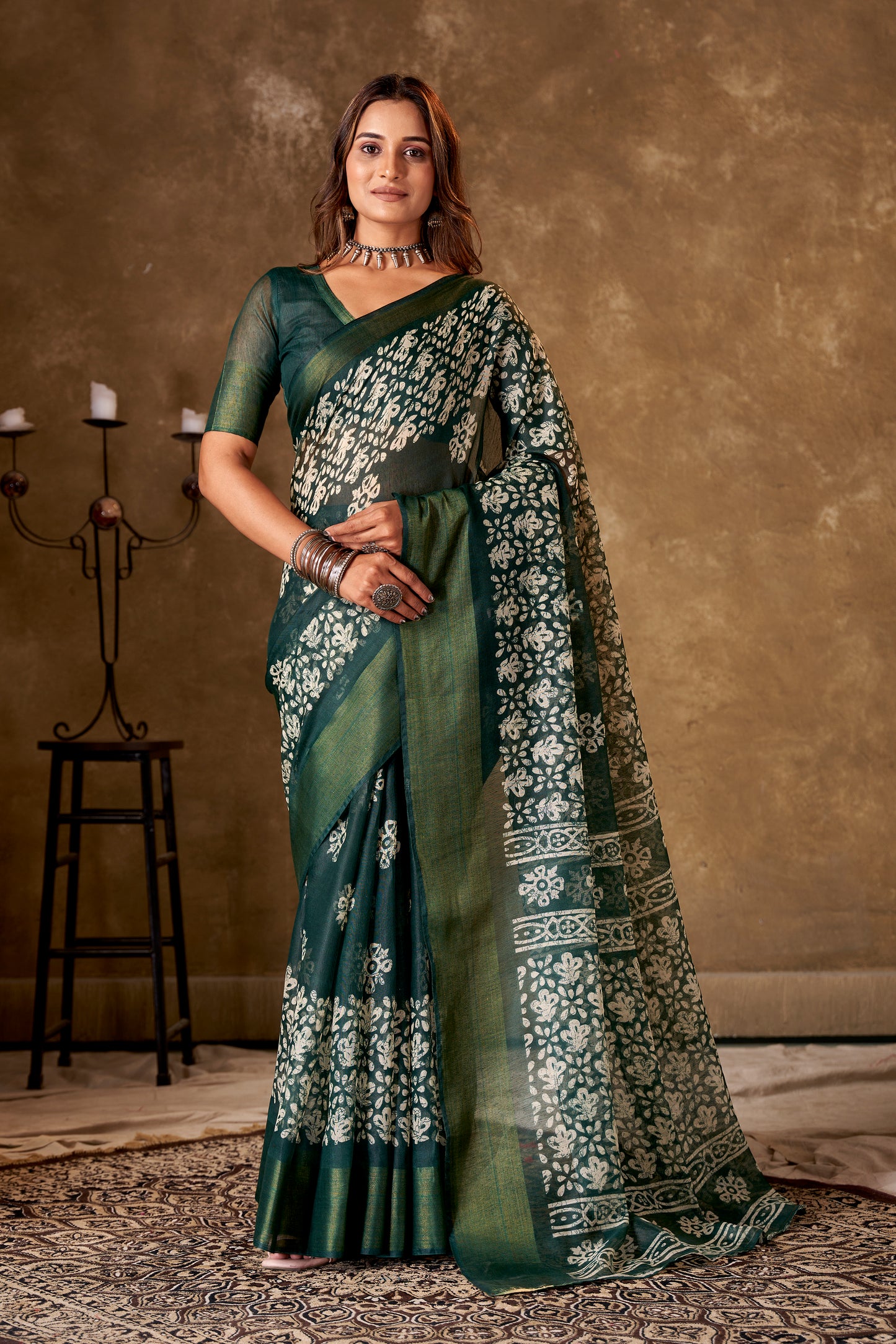 Divine Drapes Green Floral Saree