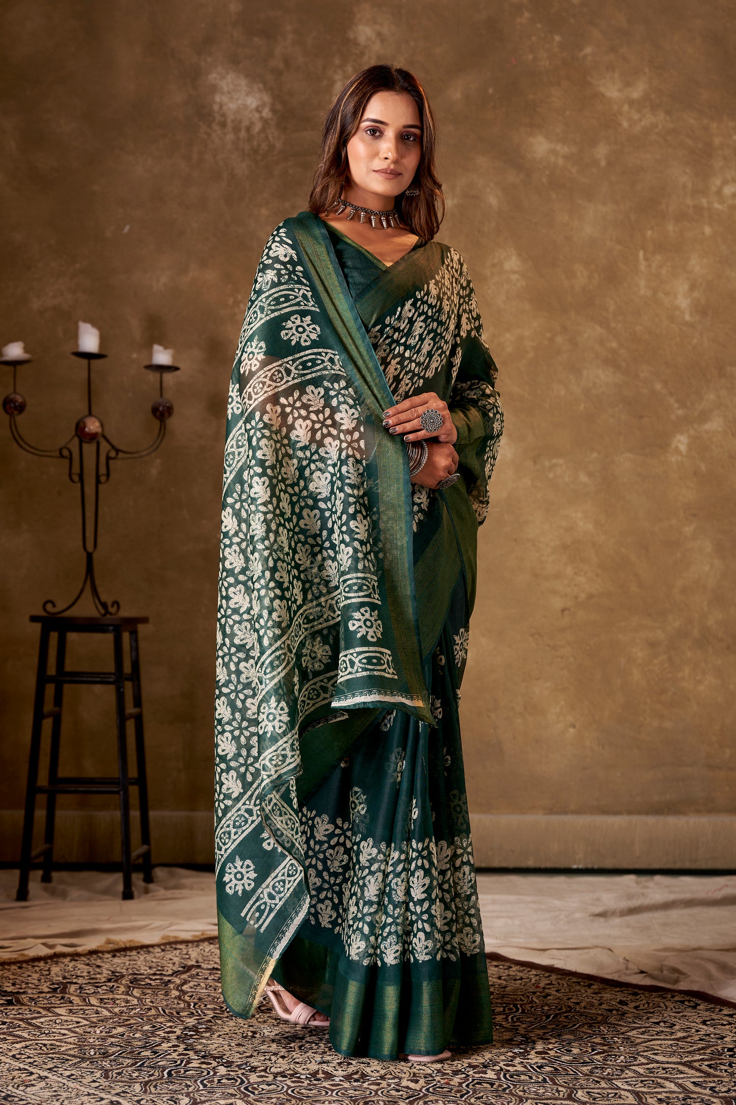 Divine Drapes Green Floral Saree