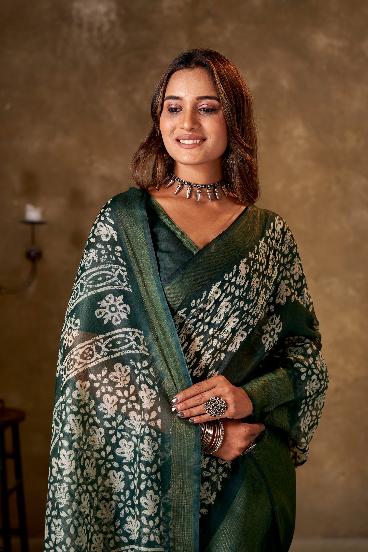 Divine Drapes Green Floral Saree