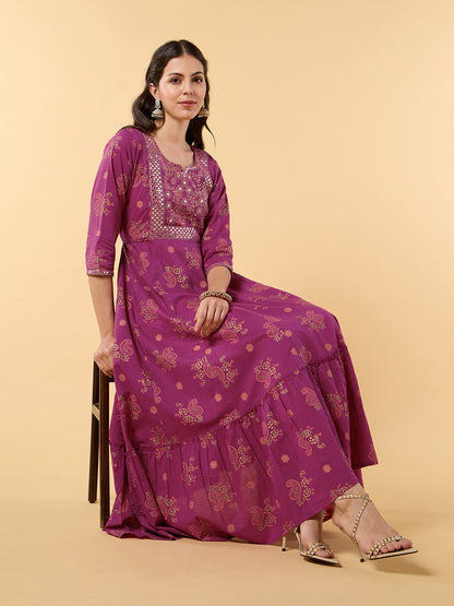 Blooming Elegance Fuchsia Anarkali Dress