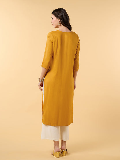 Bloomin Elegance Printed Mustard Kurta