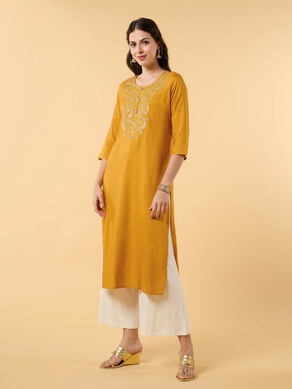 Bloomin Elegance Printed Mustard Kurta