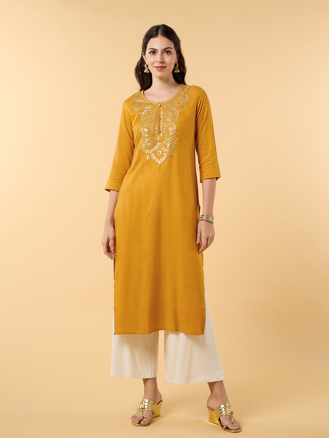 Bloomin Elegance Printed Mustard Kurta