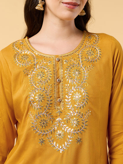 Bloomin Elegance Printed Mustard Kurta