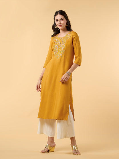 Bloomin Elegance Printed Mustard Kurta