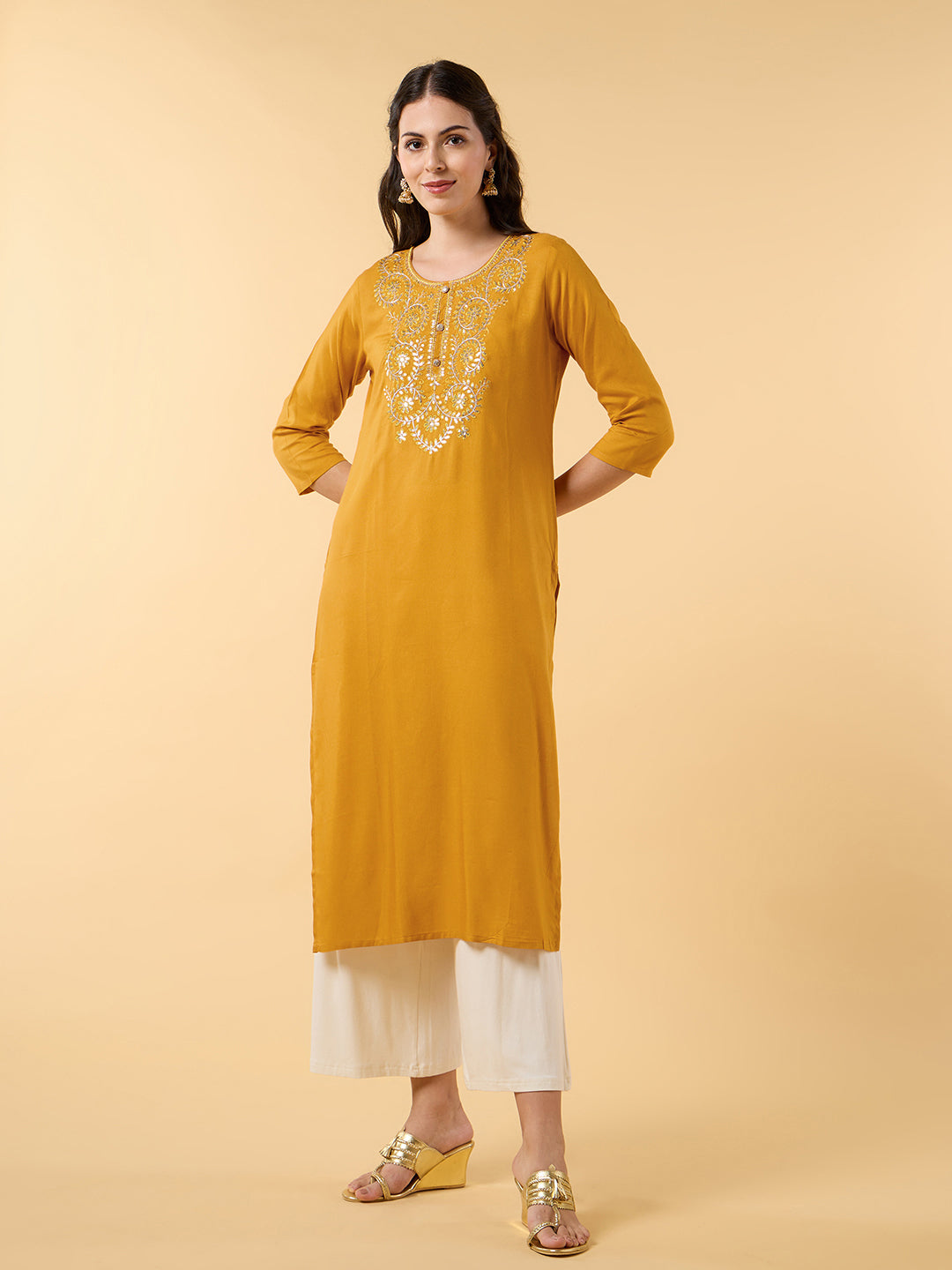 Bloomin Elegance Printed Mustard Kurta