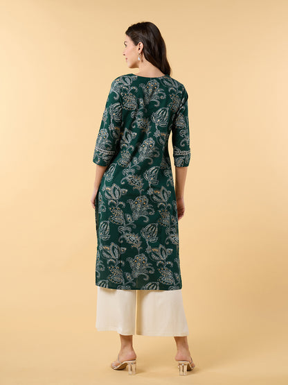 Blooming Elegance Green Printed Kurta