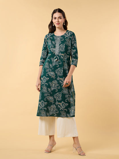 Blooming Elegance Green Printed Kurta