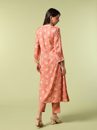 Vibrant Roots Orange Blossom Floral Print Kurta Set