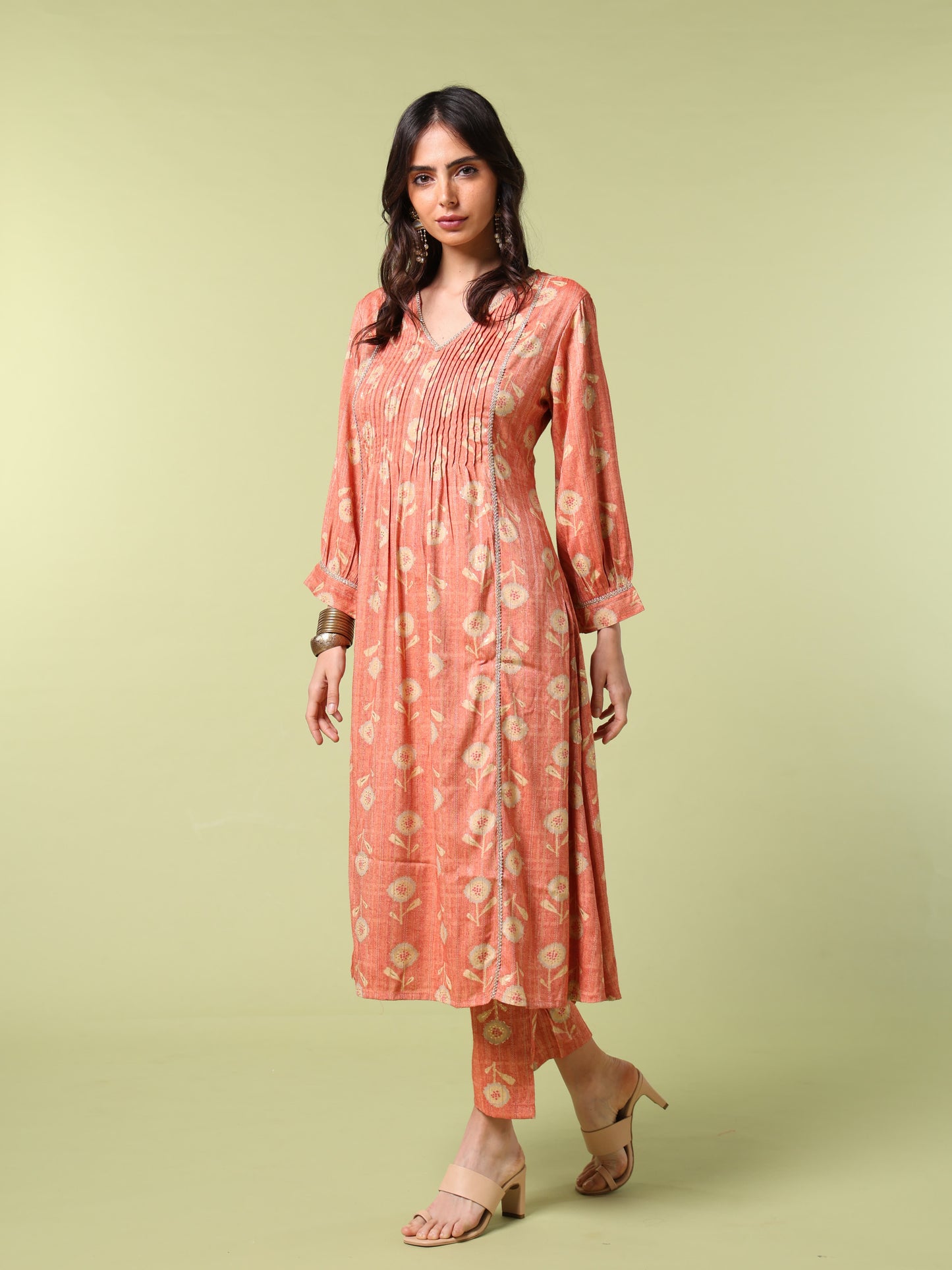 Vibrant Roots Orange Blossom Floral Print Kurta Set