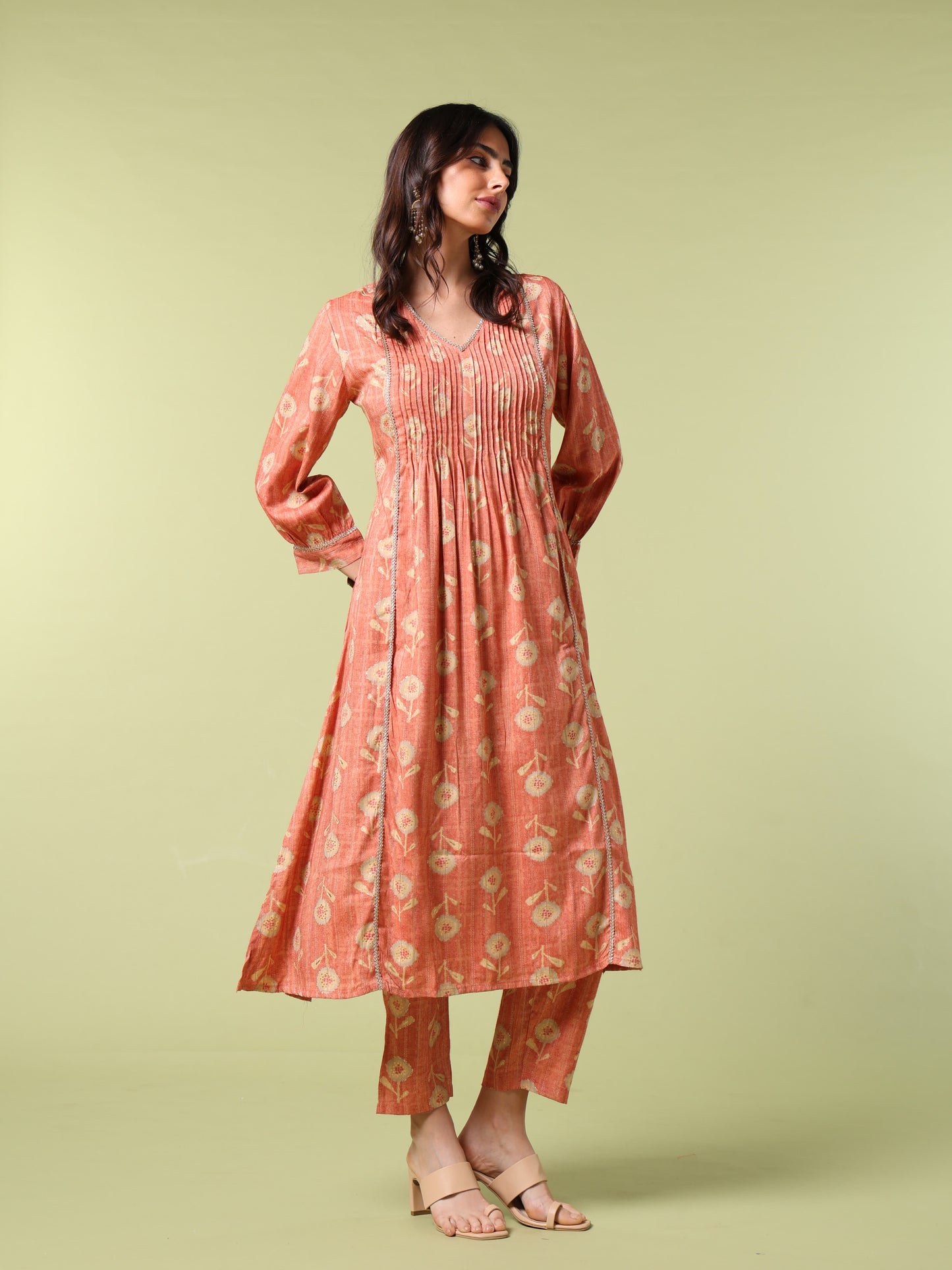 Vibrant Roots Orange Blossom Floral Print Kurta Set