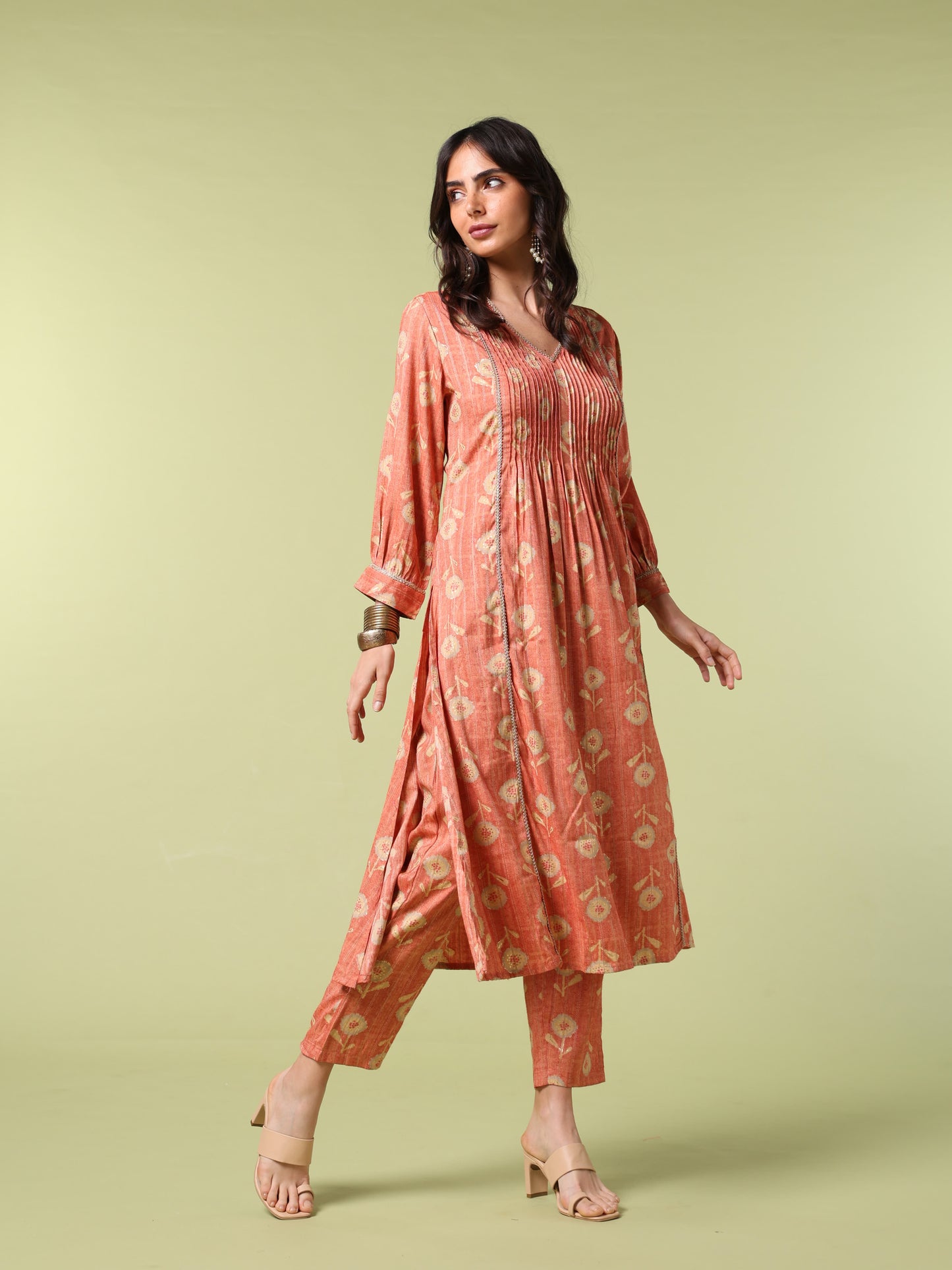 Vibrant Roots Orange Blossom Floral Print Kurta Set