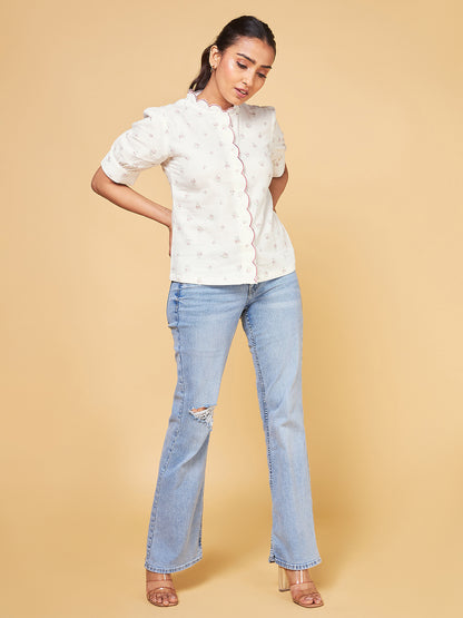 Echoes of Bliss Off-White Ditsy Floral Shirt