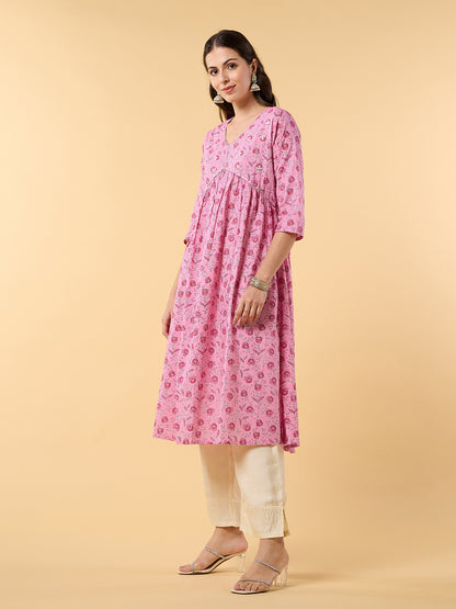 Blooming Elegance Floral Pink Kurta