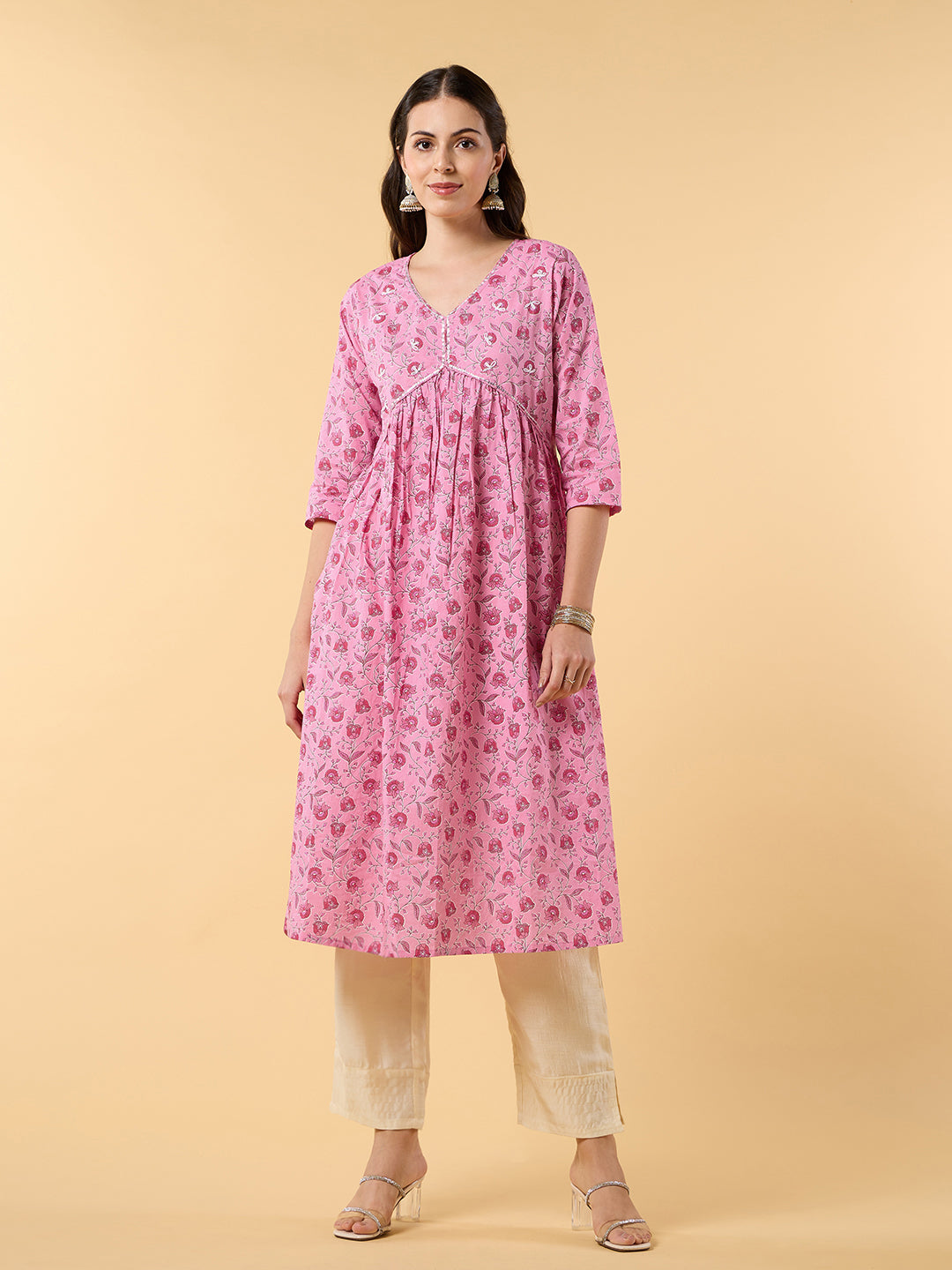 Blooming Elegance Floral Pink Kurta