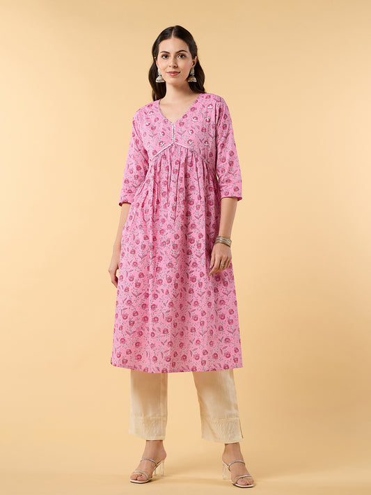 Blooming Elegance Floral Pink Kurta