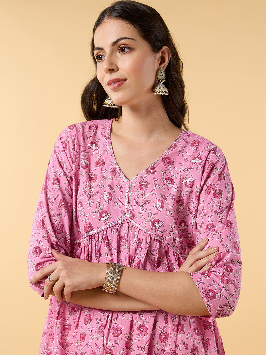 Blooming Elegance Floral Pink Kurta